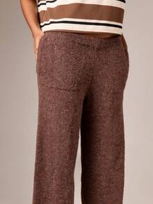 AiiRZ Wide Leg Knitted Palazzo Pants High Rise Winter Fall Loungewear Trousers Vintage Style Cozy Daily Casual Knit Bottom Wear - Coffee Brown - View 4