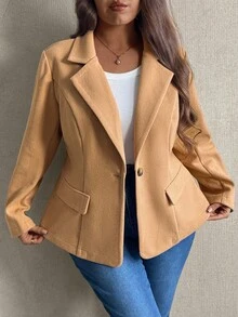 EMERY ROSE معطف نسائي ضيق بياقة صدر وأكمام طويلة وزر واحد، مقاسات كبيرة، قماش خريفي/شتوي للنساء