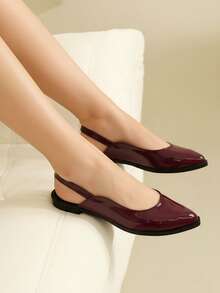 Bailarinas slingback para mujer, punta fina, piel sintética, correa ajustable, suela plana, estilo minimalista, oficina y casual - Rosa Roja - Ver 1