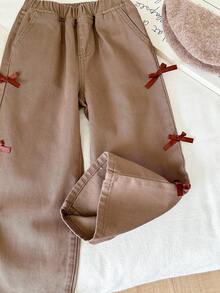 LMoss Kids Röda och vida jeans med rosett för unga flickor - Kaki - Visa 6