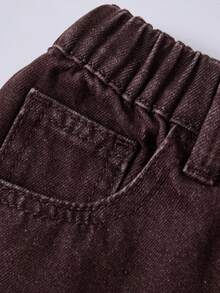 SHEIN Tween Boy Distressed Individuality Simple All-Match Versatile Full Horse Ripped Fashionable Street Funny Wind Comfortable Straight Leg Jeans - Coffee Brown - View 7