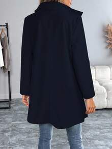 EMERY ROSE Women's Elegant Casual Long Sleeve Overcoat - Navy Blue - View 2