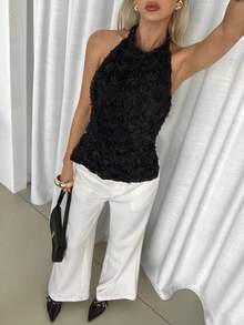 Siren Gaze 女款秋季新款花卉镂空后背上衣 - 黑色 - 查看 3