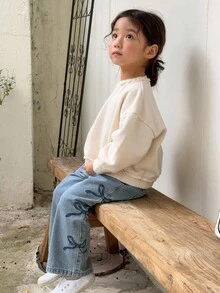 DAZY 女童蝴蝶结刺绣保暖牛仔裤，秋季保暖款，冬季款