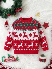 Jeune garçon col rond pull casual imprimé tout-sur-tout, pour Noël