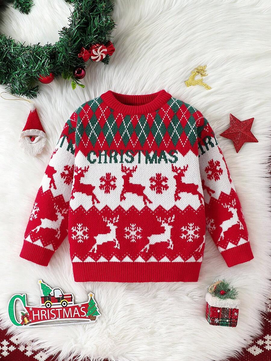 Jeune garçon col rond pull casual imprimé tout-sur-tout, pour Noël