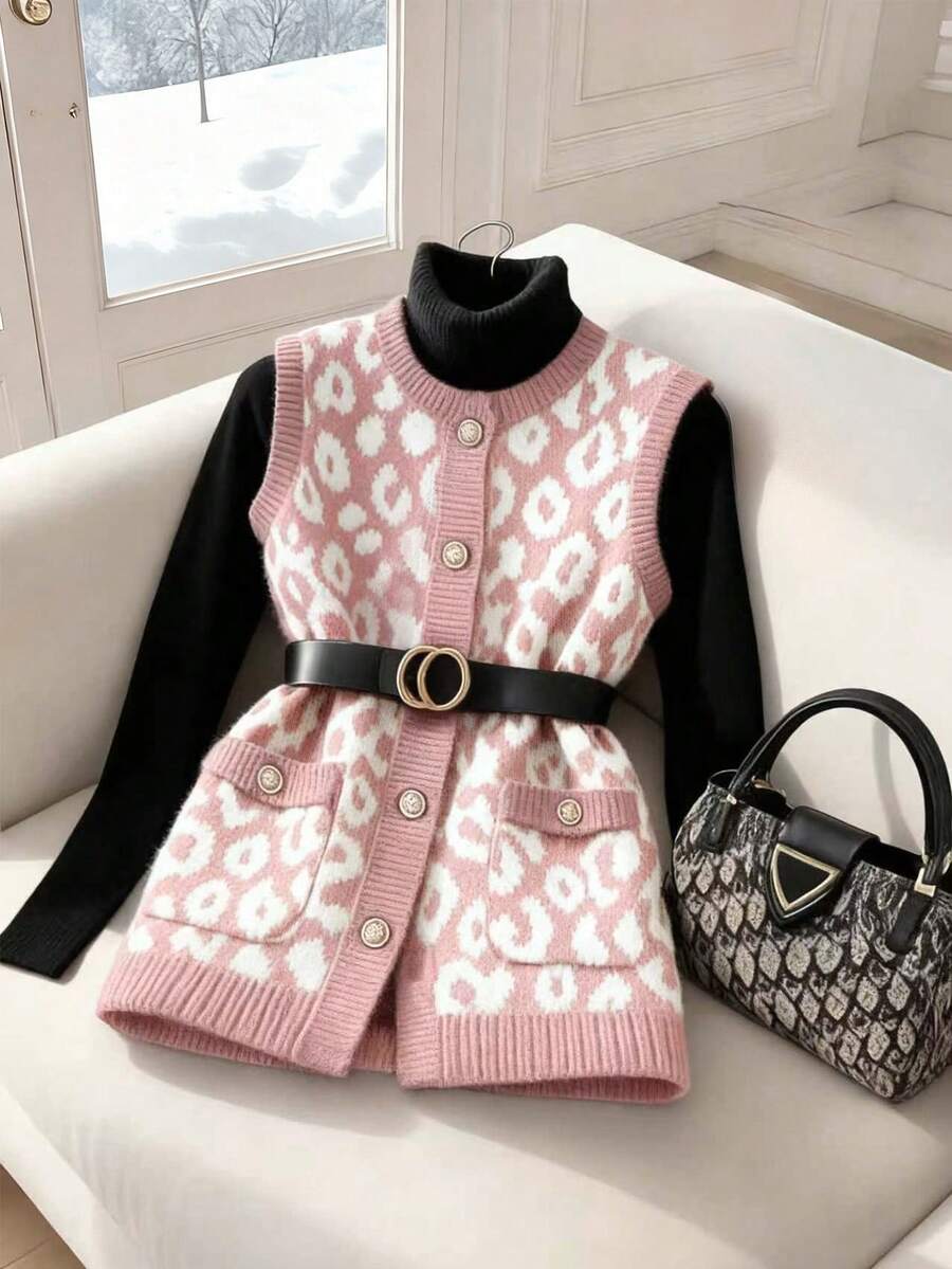 GlowEve Chic Leopard Print Round Neck Women Knitted Cardigan Vest Top - Multicolor - View 1