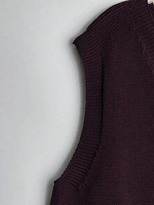 Linhara Plus Size Women Solid Color Knitted V-Neck Button Sleeveless Casual Pullover Vest, Spring/Autumn - Red Violet - View 3
