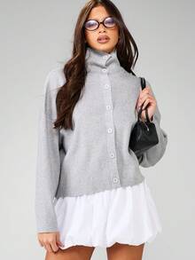 MISSGUIDED Ribbed Button Down High Neck Cardigan Sweater Chunky Knit Pullover Winter Autumn Knitwear Turtleneck Soft Cozy Jumper Trendsetter Style
