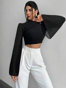 Firerie Áo cánh voan xòe trắng thanh lịch, tối giản, tinh tế, lãng mạn dành cho nữ khi đi nghỉ và đi làm - màu đen - Xem 5