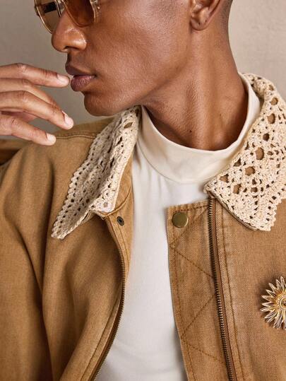 AKNOTIC Men's Long Sleeve Casual Metal Decor Zipper Front Denim Jacket, Autumn