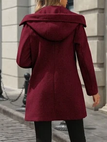 EMERY ROSE Abrigo con capucha y doble botonadura, informal para otoño/invierno - Burdeos - Ver 2