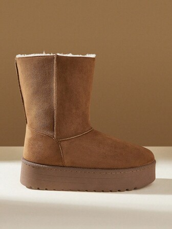 CUCCOO EASI Enfärgade plyschiga tjocka sular, varma snöstövlar, moderiktiga för höst/vinter