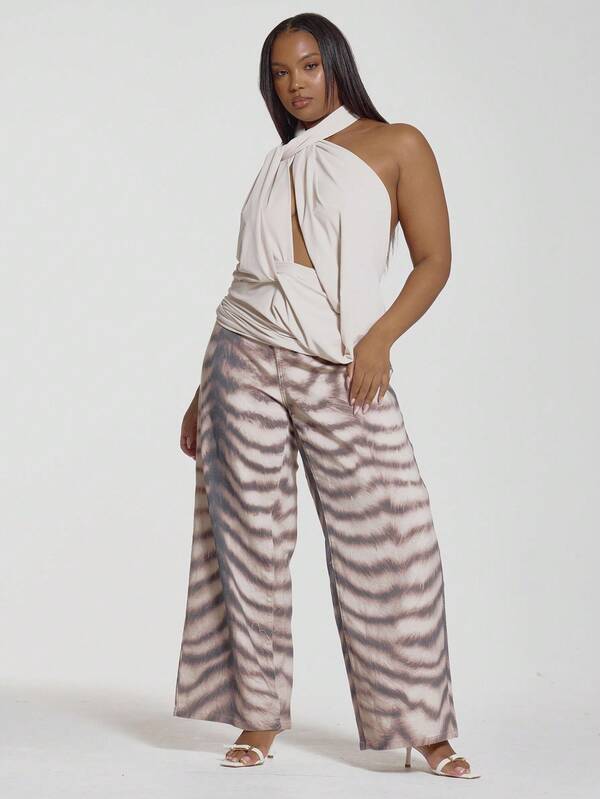 MUSERA Top sin mangas de cuello alto con nudo cruzado y drapeado, elástico, para chica cool, salir, fiesta sexy de Navidad, talla grande, otoño e invierno