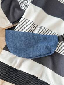 SHEIN 2 Stücke/Set Jungen gestreifter Rundhals Langarm Sweatshirt + Jeans Lässig Outfit, Retro Koreanischer Stil Streetwear passend mit Umhängetasche, geeignet für den täglichen Gebrauch - Schwarz und Weiss - Übersicht 6