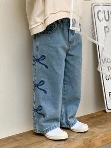 DAZY 女童蝴蝶结刺绣保暖牛仔裤，秋季保暖款，冬季款