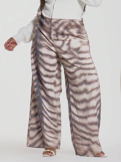 MUSERA Jeans de pata ancha con estampado animal de talla grande, ideal para salir en otoño e invierno