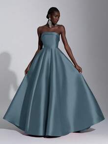 Elitara Elegant Luxurious Red Ruffle Hem Strapless Dress, Suitable For Wedding, Party, Vacation, Prom, Evening Gown (Heavily Embellished) - Baby Blue - View 7