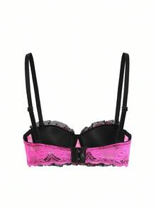 SHEIN 1pc Lace Patchwork Butterfly Decor Underwire Padded Bralette For Women - Hot Pink - View 7