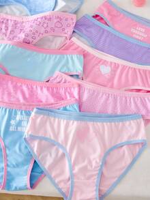 10条装女童爱心、星星、线条印花卡通可爱时尚三角裤，适合青少年女孩，女童内裤套装，儿童内裤 - 彩色 - 查看 5
