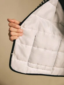 Poéselle 女式格子落肩长袖休闲宽松冬季夹克 - 黑與白 - 查看 7