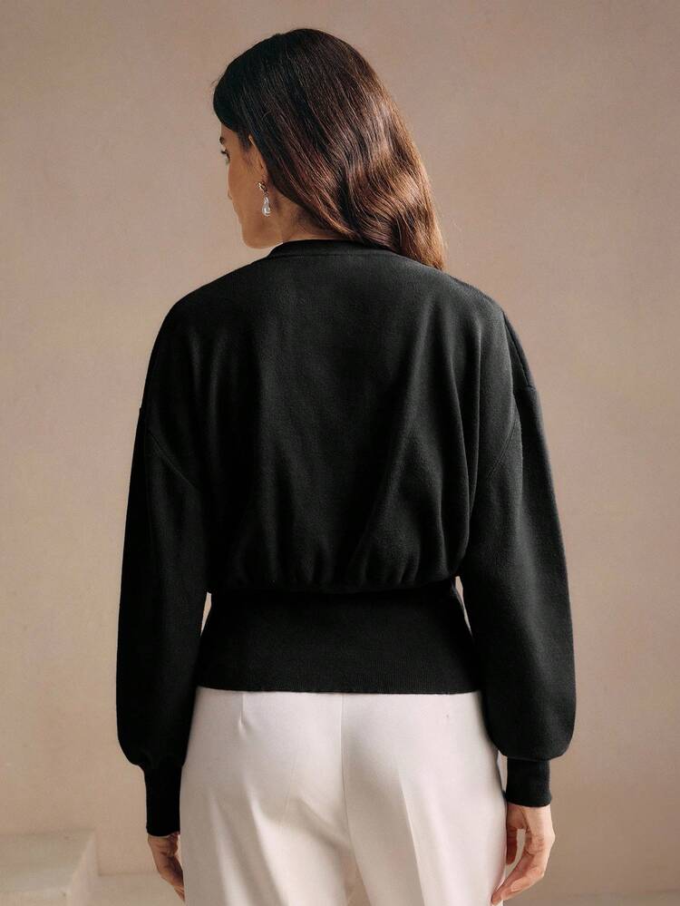 Elegante cárdigan de punto grueso de unicolor con cuello en V, chaqueta de punto casual asimétrica con botones para mujer, adecuada para otoño, invierno, salir, formal, fiesta, moda, Año Nuevo, Navidad, trabajo, graduación, boda