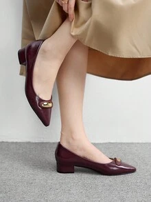 CUCCOO BIZCHIC 休闲通勤简约百搭粗跟女式浅口鞋 - 酒紅色 - 查看 1