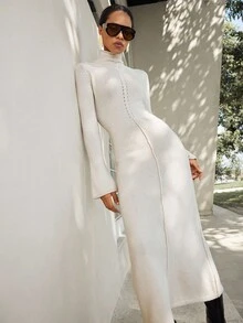 SHEIN Luminelle Women's Fashionable Casual Fitted Long Sweater Dress