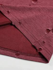 ROMWE MEN Grunge Punk Men's Casual Street American Design Distressed Effect T-Shirt - Red - View 7