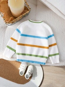 SHEIN 可爱条纹长袖毛衣，百搭，适合男婴和女婴，秋冬 - 彩色 - 查看 2