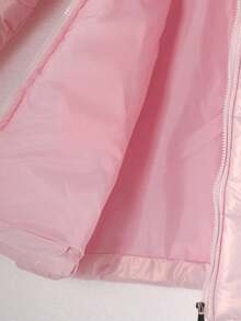 SHEIN 青少年女孩甜美连帽棉服夹克，束腰，简约时尚中长款棉质外套，冬季 - 粉色 - 查看 8