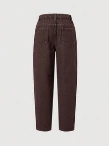 SHEIN Tween Boy Distressed Individuality Simple All-Match Versatile Full Horse Ripped Fashionable Street Funny Wind Comfortable Straight Leg Jeans - Coffee Brown - View 2