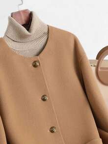 Franclia New Autumn/Winter Women Casual Loose Fit Wool Blend Round Neck Short Coat