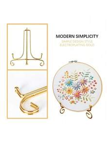 Foldable Iron Art Triangle Stand, European Style Simple Metal Display Stand For Tea Cake Photo Frame Plate Gifts Birthday Graduation - Gold - View 2