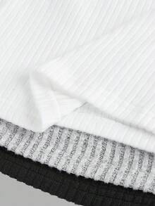 3pcs/Set Teen Girl Ribbed V-Neck Long Sleeve Elastic Fitted Soft T-Shirt - Multicolor - View 5