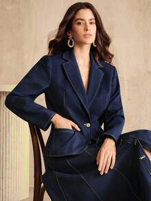 Anewsta Women's Elegant Casual Blazer Jacket - Blue - View 4