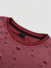 ROMWE MEN Grunge Punk Men's Casual Street American Design Distressed Effect T-Shirt - Red - View 6