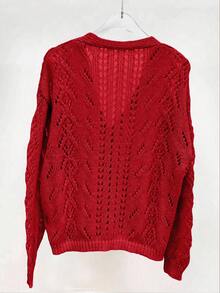 EMERY ROSE Cardigan casual a maglia con scollo a V e design traforato, tinta unita, da donna