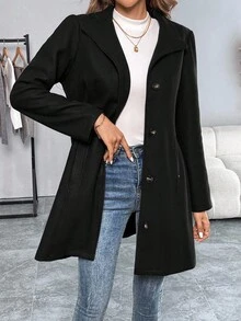 EMERY ROSE Manteau long décontracté élégant à manches longues pour femmes - Noir - Voir 3