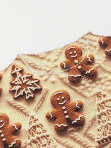 EMERY ROSE Plus Size Women's Christmas Gingerbread Man Knit Top - 3D Printed Mascot Graphic, Holiday Sweater - Apricot - View 8