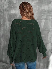EMERY ROSE Women's Casual Asymmetric Hem Loose Knit Sweater, Autumn/Winter - Dark Green - View 2