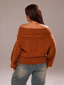 Rustia Áo len dài tay hở vai dáng rộng cỡ lớn dành cho nữ, thu/đông - màu nâu - Xem 2