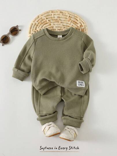 Cozy Pixies Set de 2 piezas de sudadera de cuello redondo de manga larga y pantalón jogger de cintura elástica suave para niño/niña pequeño, conjunto cómodo y versátil para uso casual diario, adecuado para interior, exterior, diario, deportes, juego, fiesta, otoño/invierno