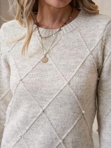 Solivie Autumn  Women's Casual Pullover Sweater, Autumn/Winter Winter Clothes For Women Apricot Sweater Contains Wool Pearl Sweater Apricot Pullover Autumn Base Outer Wear