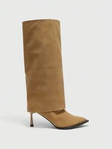 CUCCOO BIZCHIC ​​Taupe Matte Pointed Boots | Metallic Slim Heel | Stretch Shaft Snug Fit | Minimalist Women's Boots | 2 Pairs, Premium Faux Leather​​ - Camel - View 7