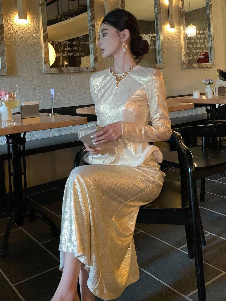 Women's Elegant Party Metallic Long Dress Prom Dress,New Year,Christmas