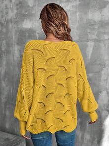 EMERY ROSE Áo len chui đầu cổ tròn khoét lỗ màu trơn thường ngày - Màu vàng - Xem 2