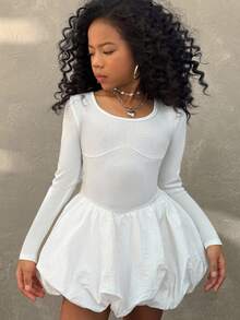 Coolane Kids Tween Girls Fall/Winter  Fashion Solid Ruffle Hem Dress,Graduation ,Y2K ,Streetwear,Bubble Skirt,Halloween,Christmas,Party Dress ,Elegant Dress For Girls,Cute,Fairycore,Chic,Christmas,Birthday Girls Outfits,Comfortable,Stretchy