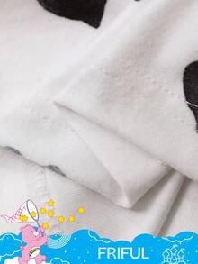 SHEIN X Care Bears FRIFUL Women's Square Neck Tight Fit Casual T-Shirt With All-Over Heart Pattern Long Sleeve Top - White - View 4