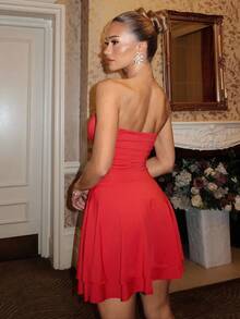 Glamine Charm Solid Color Pleated Sweetheart Neckline A-Line Dress For New Year Clothes - Red - View 2